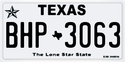 TX license plate BHP3063