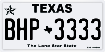 TX license plate BHP3333