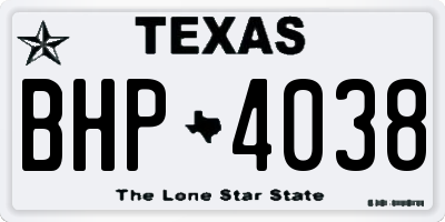 TX license plate BHP4038