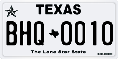 TX license plate BHQ0010