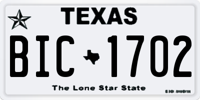 TX license plate BIC1702