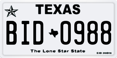 TX license plate BID0988