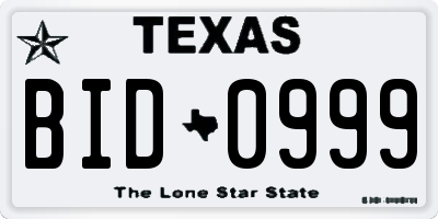 TX license plate BID0999
