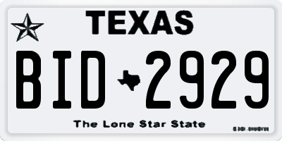 TX license plate BID2929