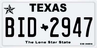 TX license plate BID2947