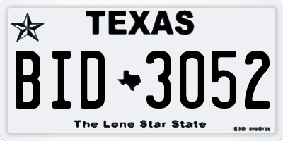 TX license plate BID3052