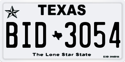 TX license plate BID3054