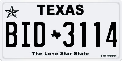 TX license plate BID3114