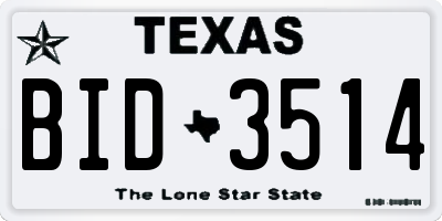 TX license plate BID3514