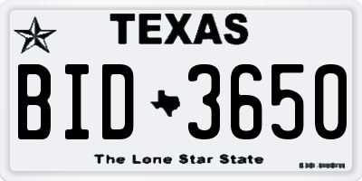 TX license plate BID3650
