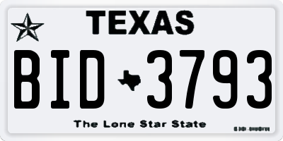 TX license plate BID3793