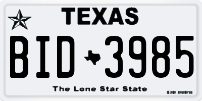TX license plate BID3985