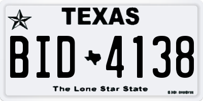 TX license plate BID4138
