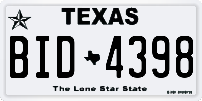 TX license plate BID4398