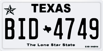 TX license plate BID4749