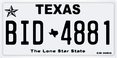 TX license plate BID4881