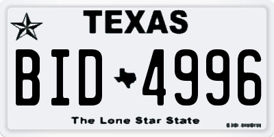 TX license plate BID4996