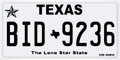 TX license plate BID9236
