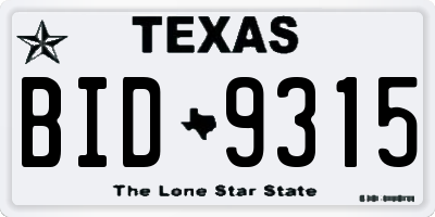 TX license plate BID9315