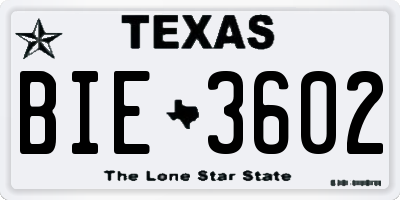TX license plate BIE3602