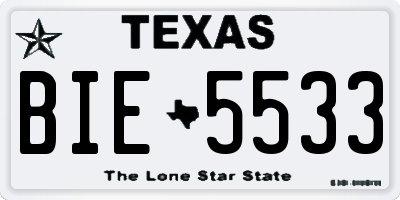 TX license plate BIE5533