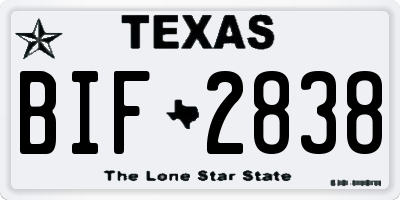 TX license plate BIF2838