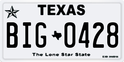 TX license plate BIG0428