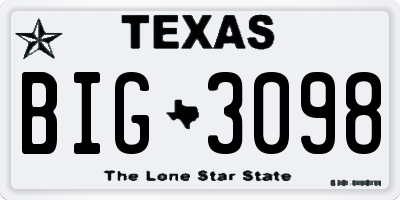 TX license plate BIG3098