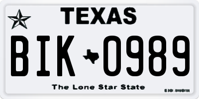 TX license plate BIK0989
