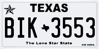 TX license plate BIK3553