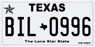 TX license plate BIL0996