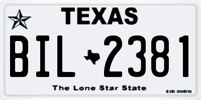 TX license plate BIL2381