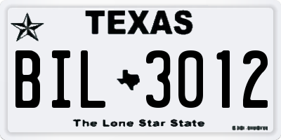 TX license plate BIL3012