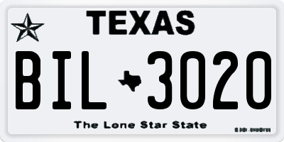 TX license plate BIL3020