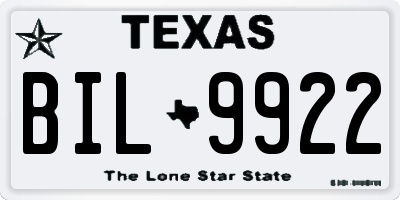 TX license plate BIL9922
