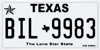 TX license plate BIL9983