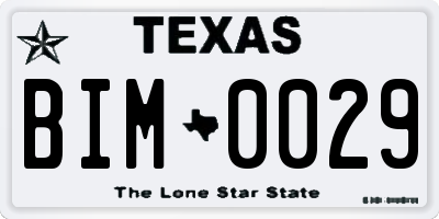 TX license plate BIM0029