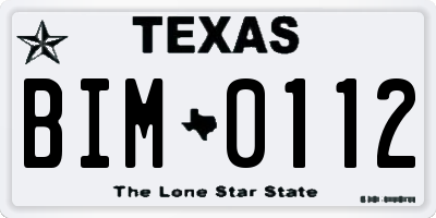 TX license plate BIM0112