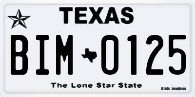 TX license plate BIM0125