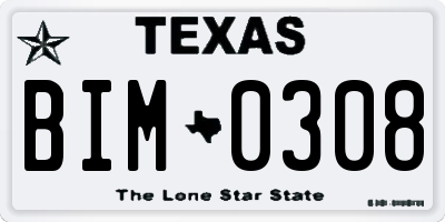 TX license plate BIM0308
