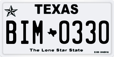 TX license plate BIM0330