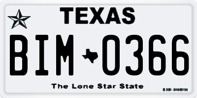 TX license plate BIM0366