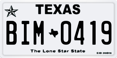 TX license plate BIM0419