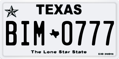 TX license plate BIM0777