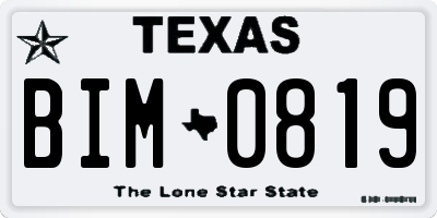 TX license plate BIM0819