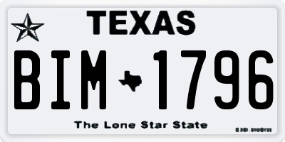 TX license plate BIM1796