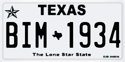 TX license plate BIM1934