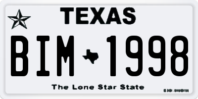 TX license plate BIM1998