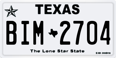 TX license plate BIM2704