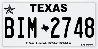 TX license plate BIM2748